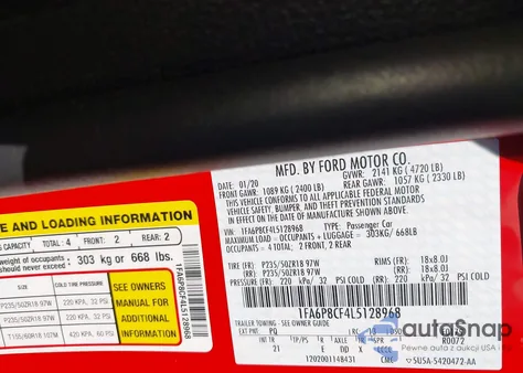 2020 Ford Mustang Gt Fastback from USA, damaged, VIN 1FA6P8CF4L5128968